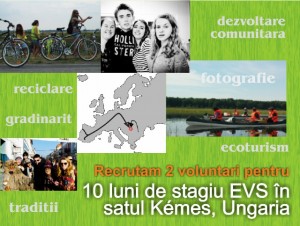 Read more about the article Recrutăm 2 voluntari pentru un proiect EVS în Kemes, Ungaria